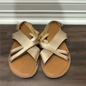 Gold Strappy Slip-On Sandals